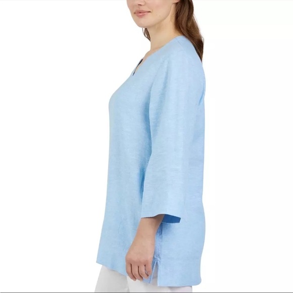 Lands’ End Women's Notch Neck Linen Viscose Tunic Pocket Beachy Boho Sz XXL Blue - Picture 2 of 14